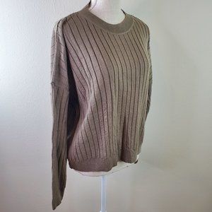 SMF Womens Beige Ribbed Crewneck Long Sleeve Sweater
